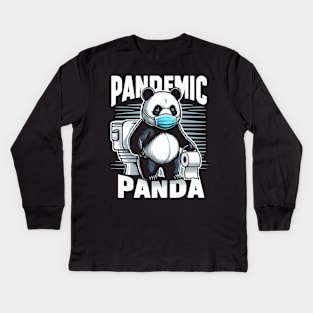 "Pandamic Panda" A Panda with a Mask and Toilet Paper Kids Long Sleeve T-Shirt